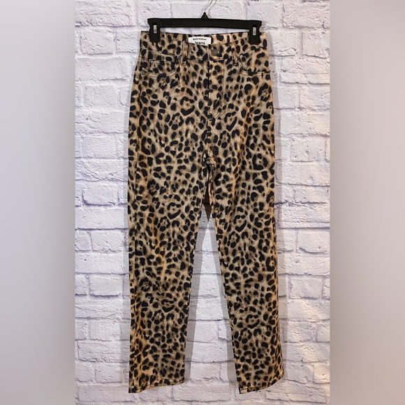 Reformation Leopard Print High-Rise Straight Jeans Size 25 - Picture 2 of 13